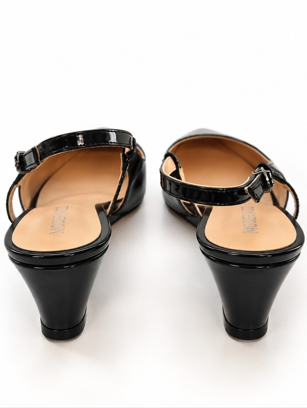 MODENCOCO Black Patent Pointed Toe Slingback Wedge Heels | Size 8 - Picture 6 of 10
